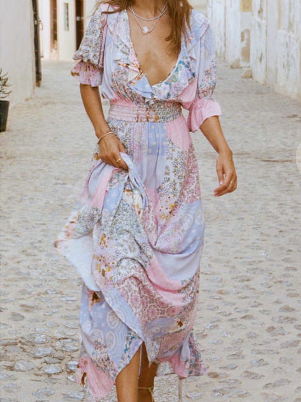 SPELL Cha Cha Patchwork Midi Gown — Jacaranda — Size S